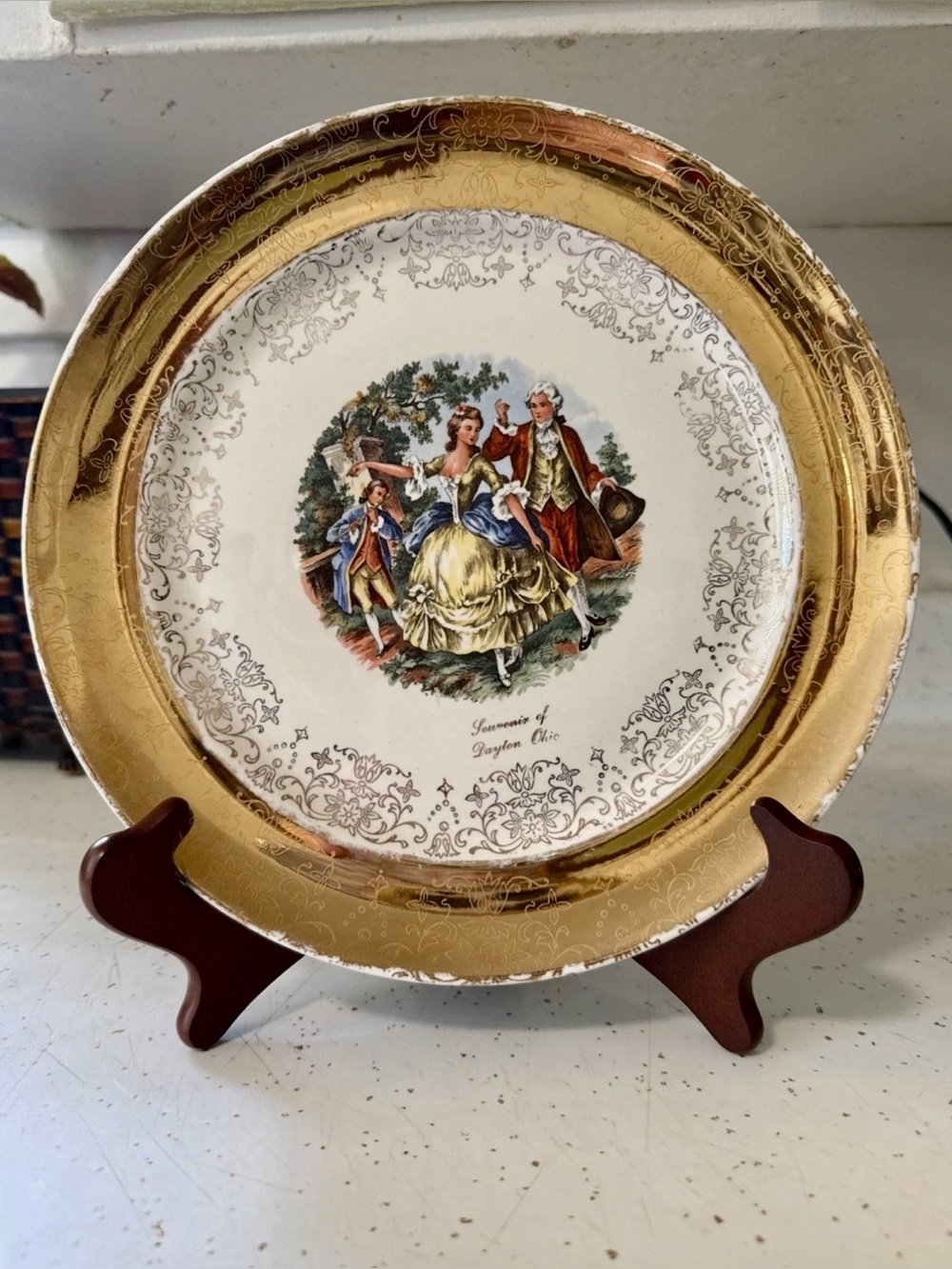 Vintage Sabin Crest-O-Gold Dayton Ohio Souvenir Plate 22K Gold 9.5"